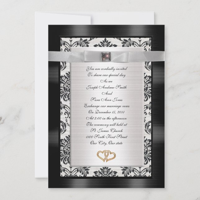 Wedding Invitation black white Damask (Front)