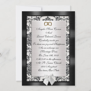 Wedding invitation black white damask