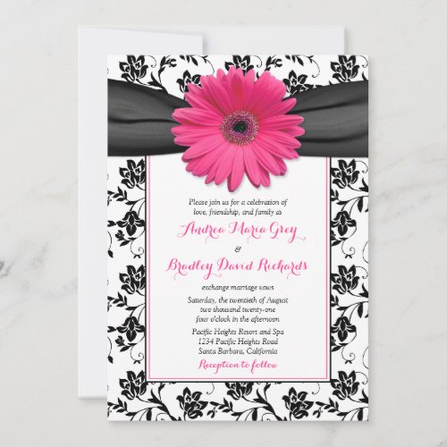 Black and White Floral Damask Wedding Invitation