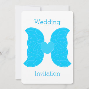 Wedding Invitation Blue Angel Wings Heart Design