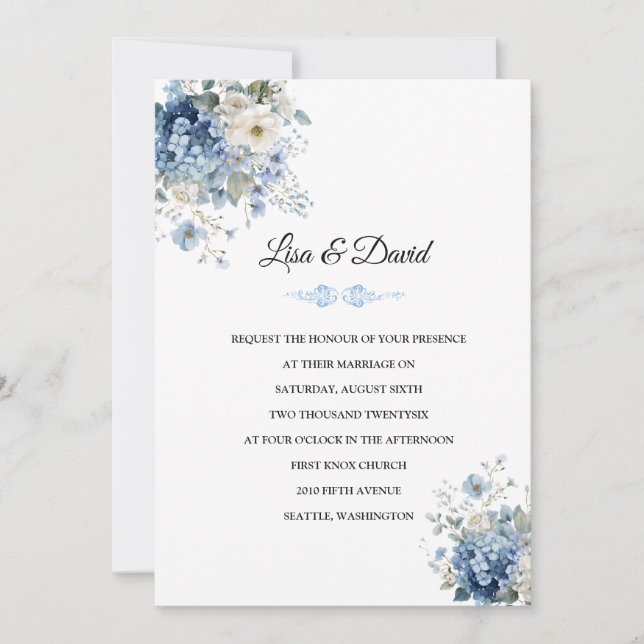 Wedding Invitation-Blue Hydrangeas Invitation (Front)