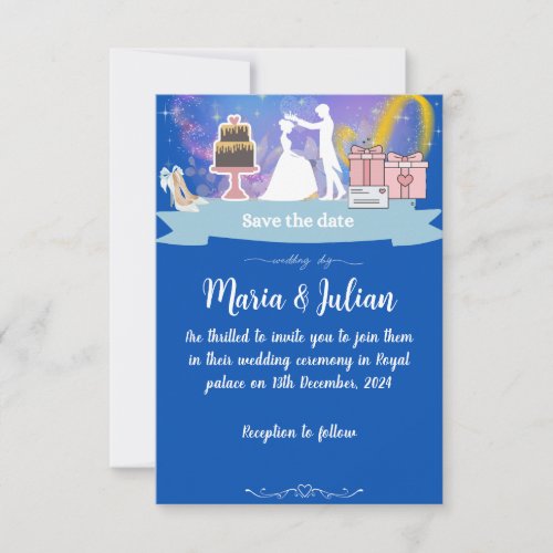 Wedding invitation blue princesse and prince
