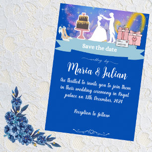 Wedding invitation blue princesse and prince