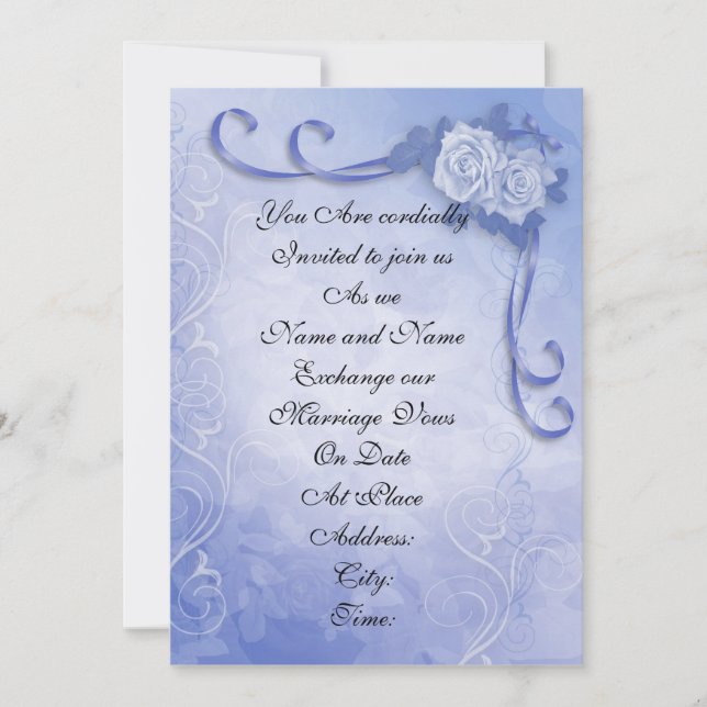 Wedding invitation Blue roses elegant (Front)