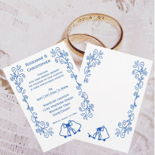 Wedding Invitation Blue Sapphire Bells Scrollwork