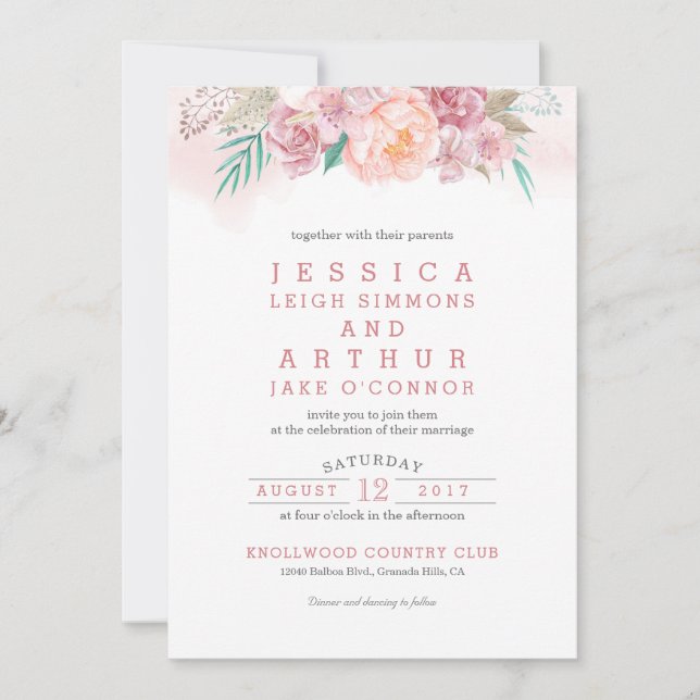 Wedding Invitation | Blush and Blooms (Front)