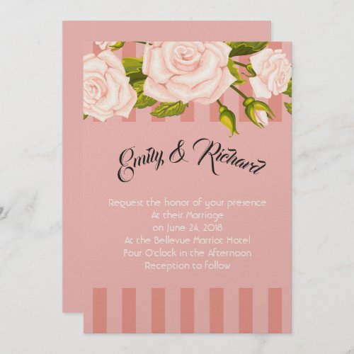 Wedding Invitation_Blush Pink Roses on Stripes Invitation