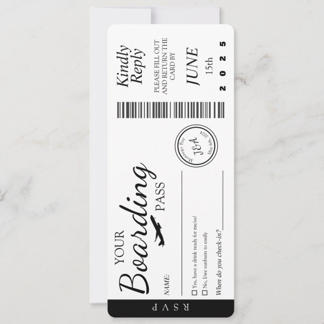 Wedding Invitation- Boarding Pass RSVP Invitation (Front)