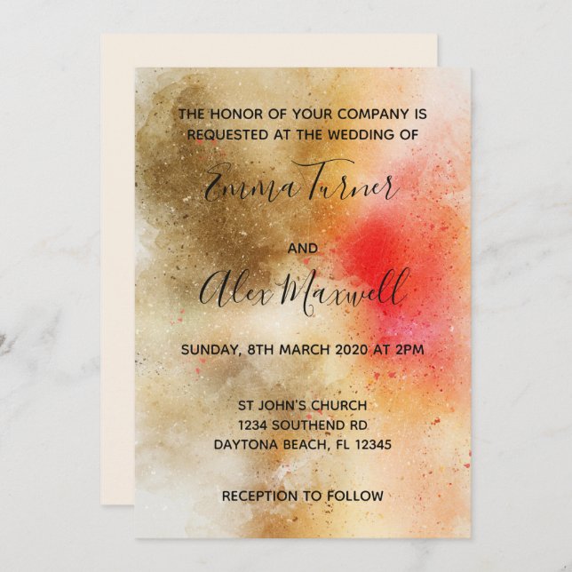 Wedding Invitation | Bold Watercolour Script (Front/Back)