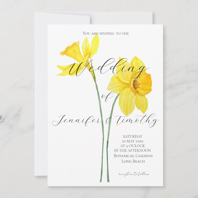 Wedding Invitation Botanical 2 yellow daffodils  (Front)