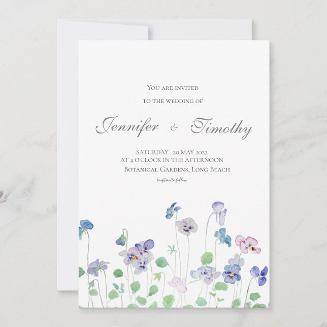 Wedding Invitation Botanical pansies  (Front)