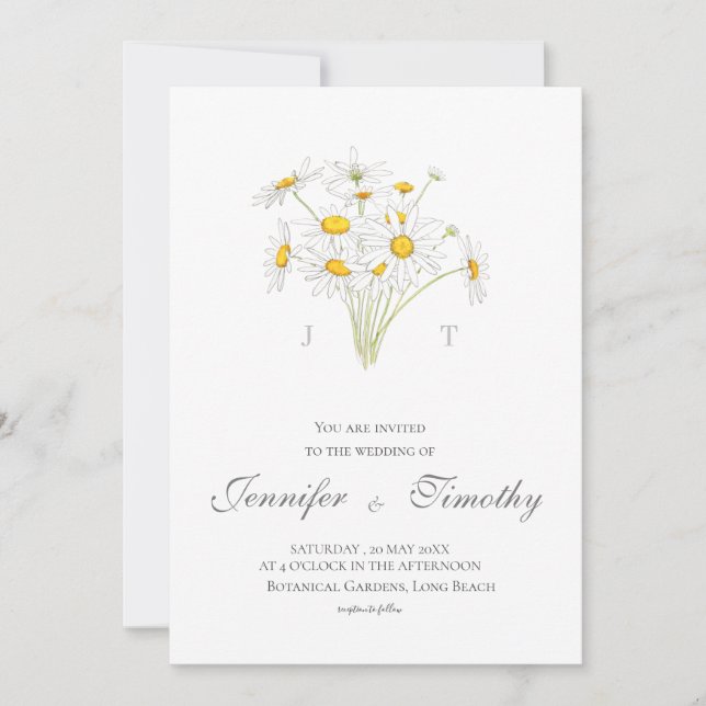 Wedding Invitation Botanical white daisy 2 (Front)