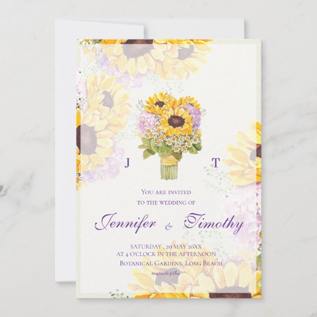 Wedding Invitation Botanical yellow sunflowers 2 (Front)