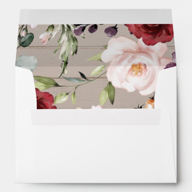 Wedding Invitation Burgundy Floral Rustic Envelope (Back (Bottom))