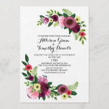 Wedding Invitation Burgundy Handpainted Floral