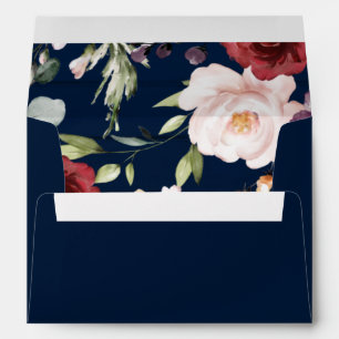 Wedding Invitation Burgundy Navy Blue Floral Envelope