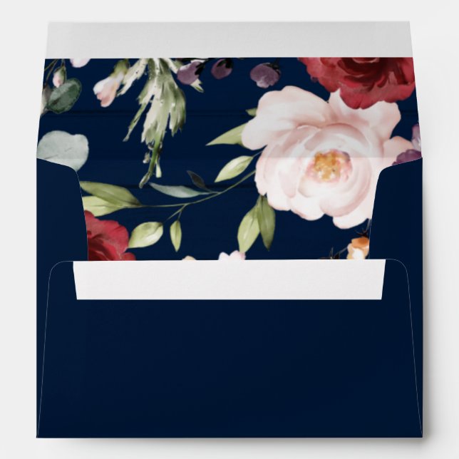 Wedding Invitation Burgundy Navy Blue Floral Envelope (Back (Bottom))