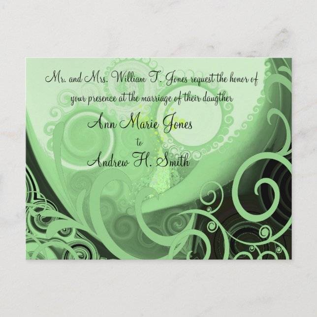 Wedding Invitation Cala Lilly Green Swirls (Front)