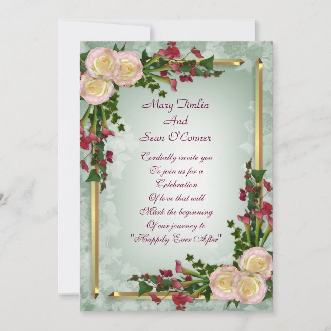 Wedding invitation calla lilies and roses (Front)