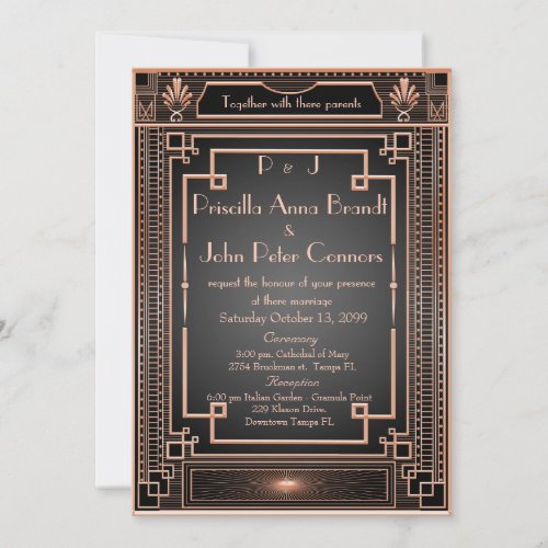 Wedding invitation cardArt Deco black pink gold