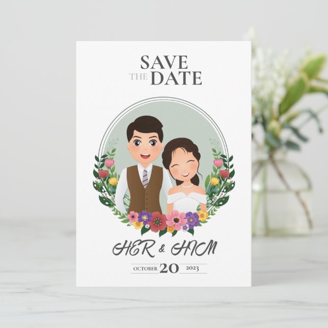 Wedding invitation card bride and groom cartoon (Standing Front)