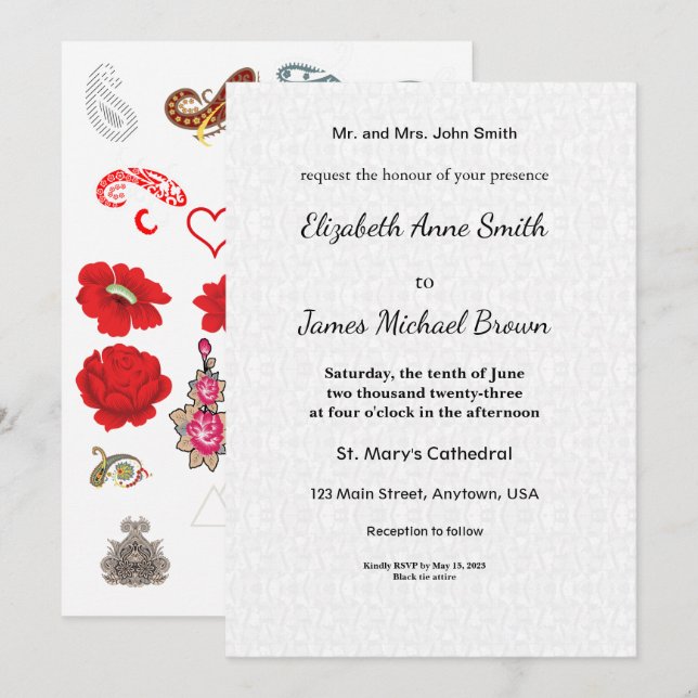 Wedding Invitation Card Elegant Floral Classic (Front/Back)