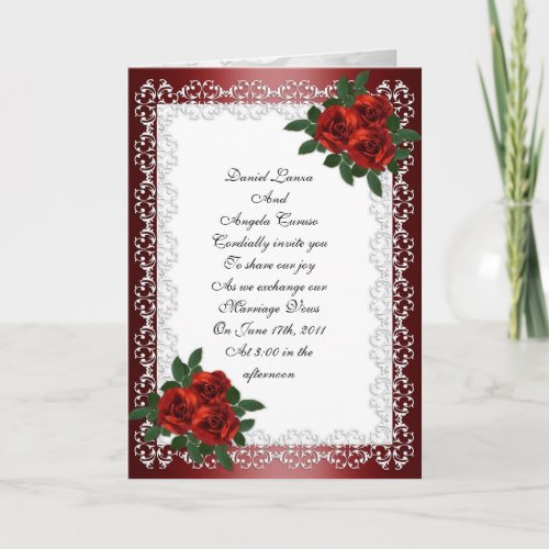 Wedding invitation card elegant red roses