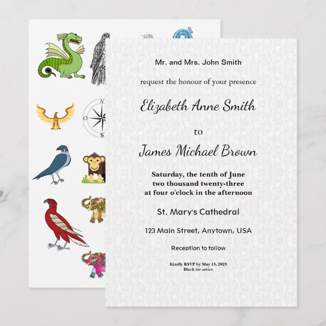 Wedding Invitation Card Elegant Script Animal Fun (Front/Back)