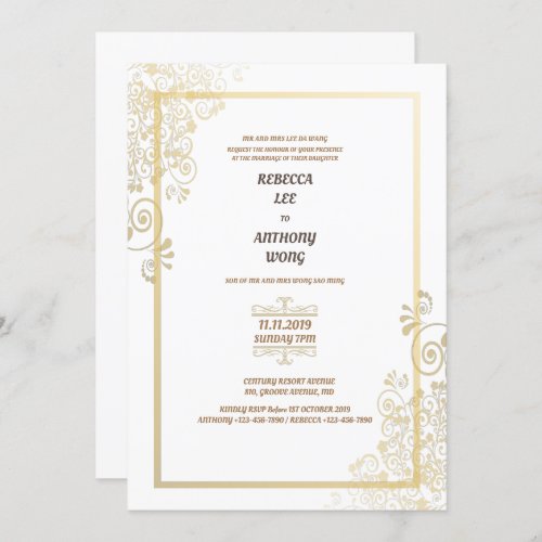 Wedding Invitation Card Golden Color Floral Design