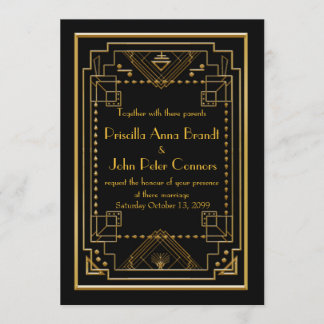 Wedding invitation card,Great Gatsby, black, gold