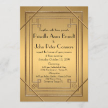 Wedding invitation card,Great Gatsby, gold & gold