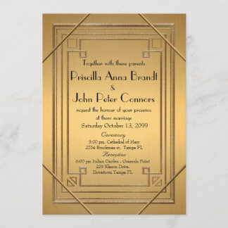 Wedding invitation card,Great Gatsby, gold & gold
