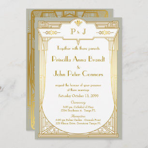 Wedding invitation card,Great Gatsby,gold grey