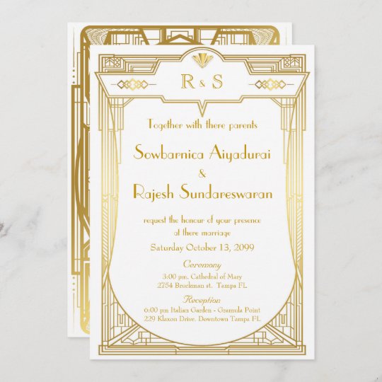 Wedding invitation card,Great Gatsby,gold white 2 | Zazzle.com