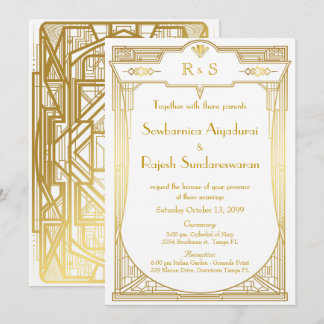 Wedding invitation card,Great Gatsby,gold white 2