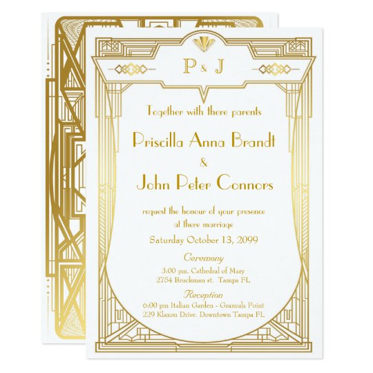 Wedding Invitation Card Great Gatsby Gold White 2b Wedding Invitation Card Great Gatsby Gold White 2b