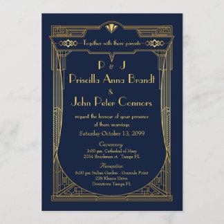 Wedding invitation card,Great Gatsby, navy, gold