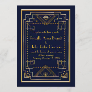 Wedding invitation card,Great Gatsby, navy, gold