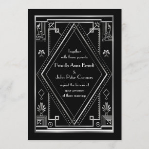 Wedding invitation card,Great Gatsby,silver, black