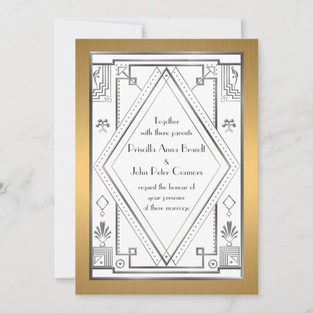 Wedding invitation card,Great Gatsby,silver, gold (Front)