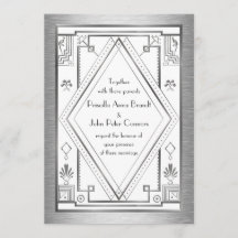 Wedding invitation card,Great Gatsby,silver, white
