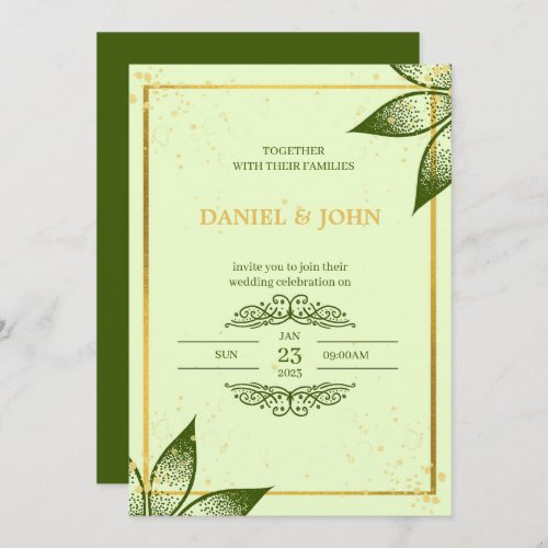 Wedding Invitation card Green and Gold