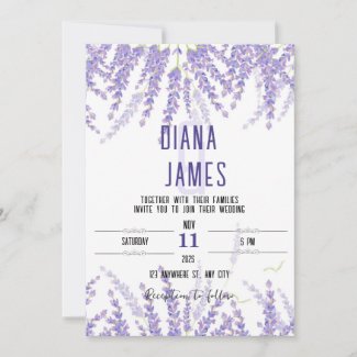 Wedding invitation card in lavender colors