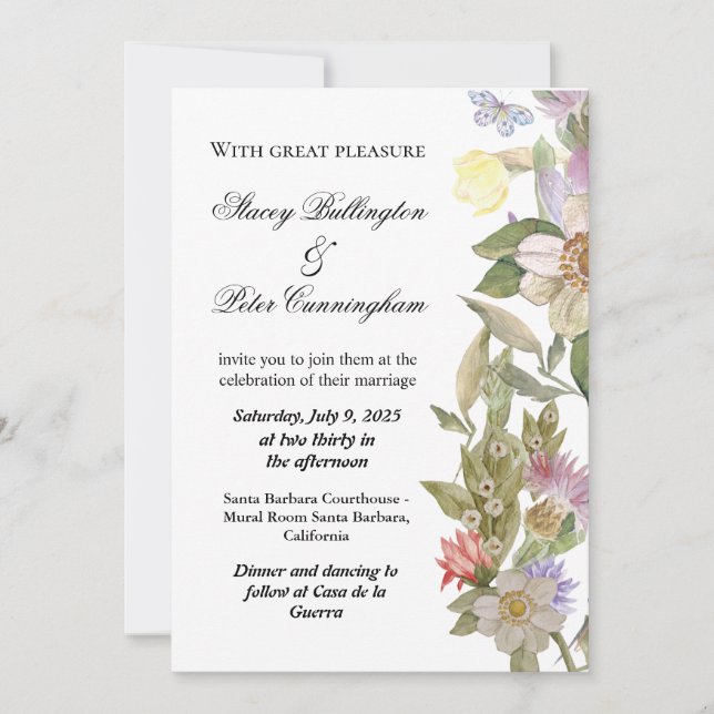 Wedding invitation card - with wildflower motif (Front)