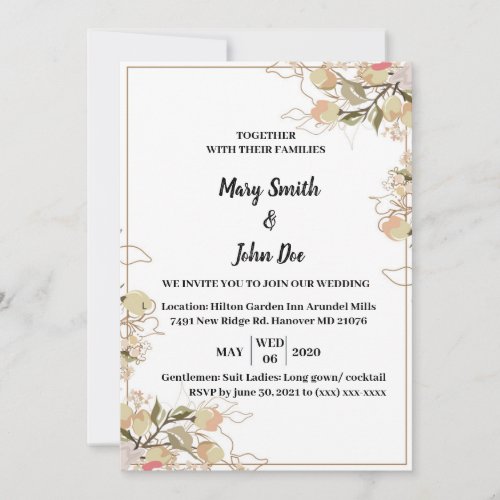 Wedding Invitation Cards with Watercolor Flowers
