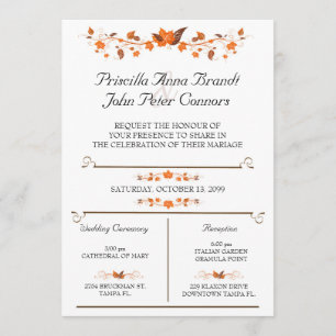 Wedding Invitation Ceremony, Fall Leaves Theme