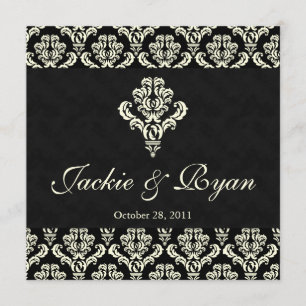 Wedding Invitation Chandelier Black Cream Damask
