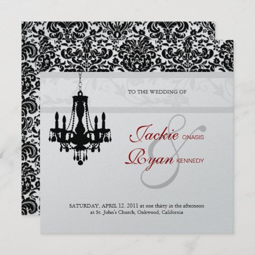 Wedding Invitation Chandelier Black Red Silver