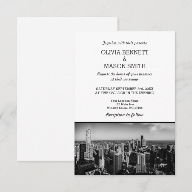 Wedding Invitation | Chicago City Skyline (Front/Back)