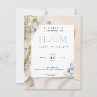Wedding invitation, classic with blue flowers invitation